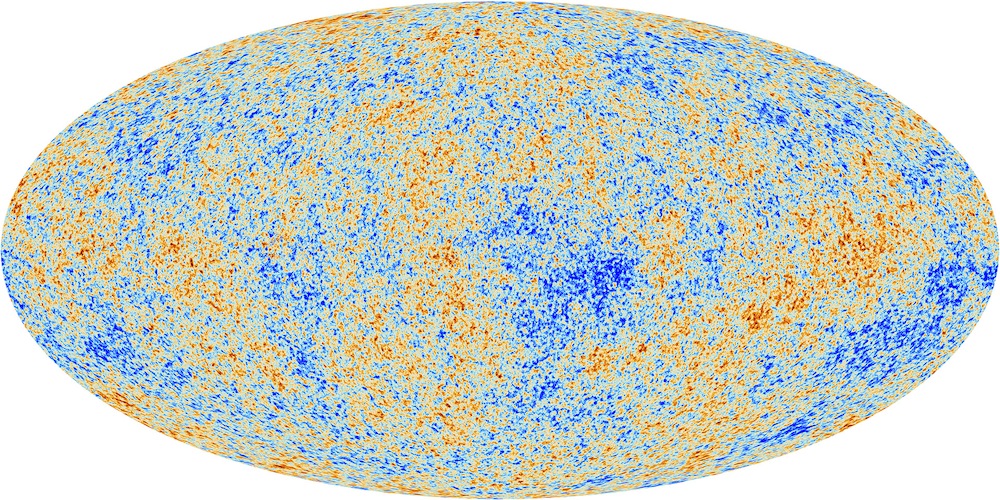 The anisotropies of the cosmic microwave background (CMB) as observed by Planck. The CMB is a snapshot of the oldest light in our Universe, imprinted on the sky when the Universe was just 380 000 years old. It shows tiny temperature fluctuations that correspond to regions of slightly different densities, representing the seeds of all future structure: the stars and galaxies of today.  (Credit: ESA/Planck)